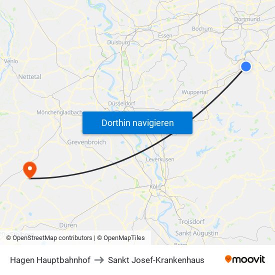 Hagen Hauptbahnhof to Sankt Josef-Krankenhaus map