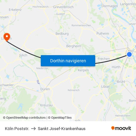 Köln Poststr. to Sankt Josef-Krankenhaus map