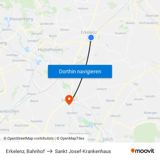 Erkelenz, Bahnhof to Sankt Josef-Krankenhaus map