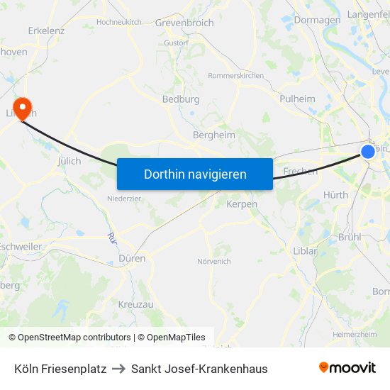 Köln Friesenplatz to Sankt Josef-Krankenhaus map