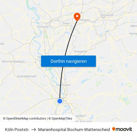 Köln Poststr. to Marienhospital Bochum-Wattenscheid map