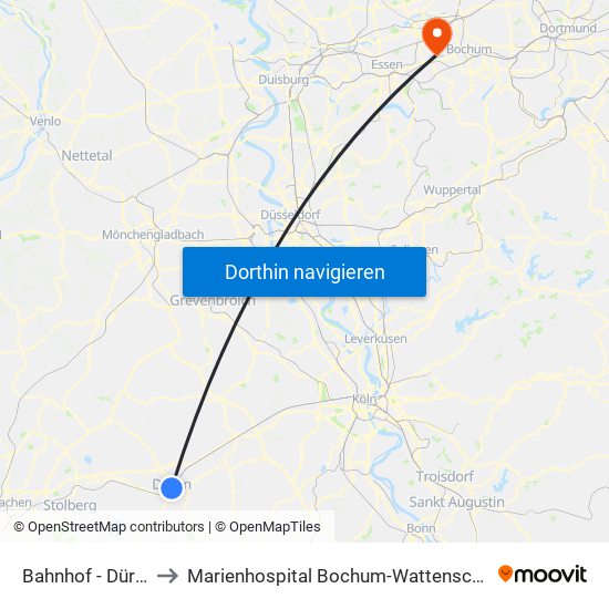 Bahnhof - Düren to Marienhospital Bochum-Wattenscheid map