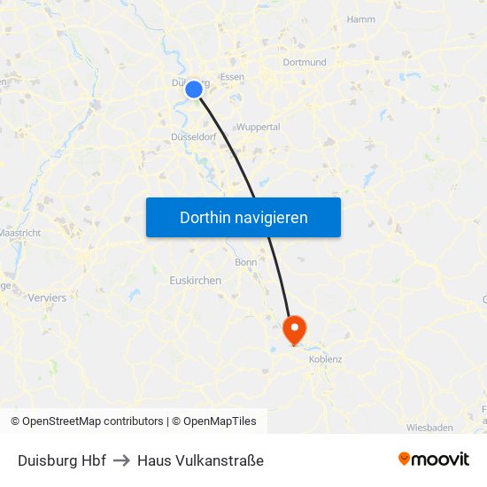 Duisburg Hbf to Haus Vulkanstraße map