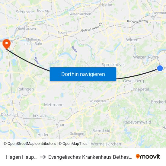 Hagen Hauptbahnhof to Evangelisches Krankenhaus Bethesda Zu Duisburg Gmbh map