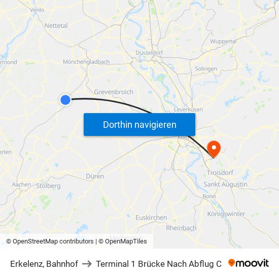 Erkelenz, Bahnhof to Terminal 1 Brücke Nach Abflug C map