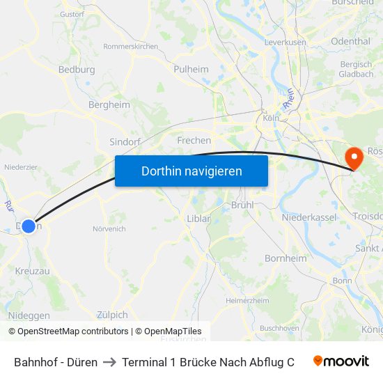 Bahnhof - Düren to Terminal 1 Brücke Nach Abflug C map