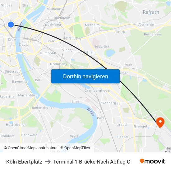 Köln Ebertplatz to Terminal 1 Brücke Nach Abflug C map