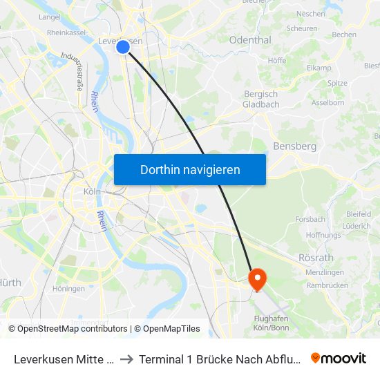 Leverkusen Mitte Bf to Terminal 1 Brücke Nach Abflug C map