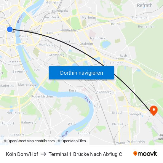 Köln Dom/Hbf to Terminal 1 Brücke Nach Abflug C map