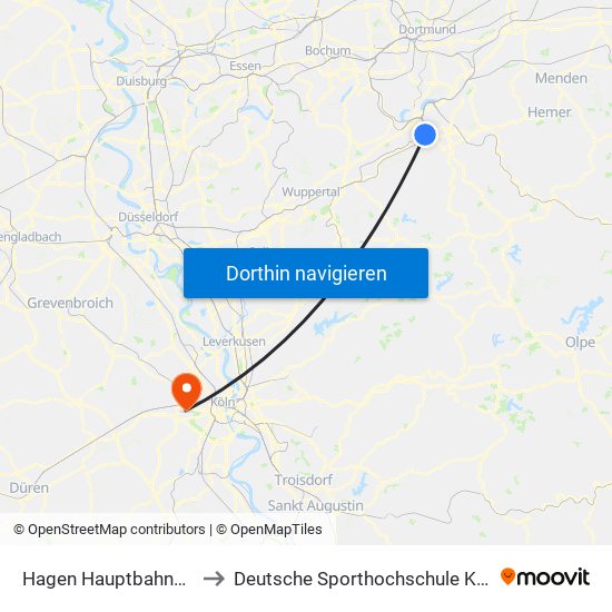 Hagen Hauptbahnhof to Deutsche Sporthochschule Köln map