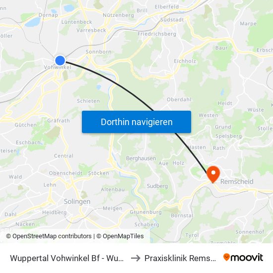 Wuppertal Vohwinkel Bf - Wuppertal to Praxisklinik Remscheid map