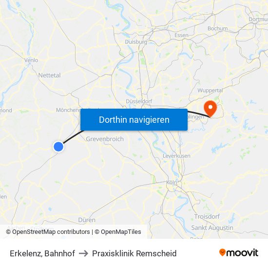 Erkelenz, Bahnhof to Praxisklinik Remscheid map