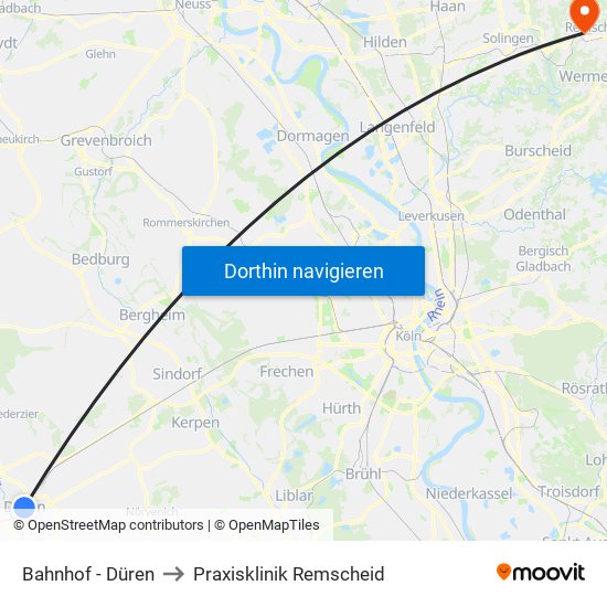 Bahnhof - Düren to Praxisklinik Remscheid map