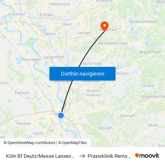 Köln Bf Deutz/Messe Lanxess Arena to Praxisklinik Remscheid map