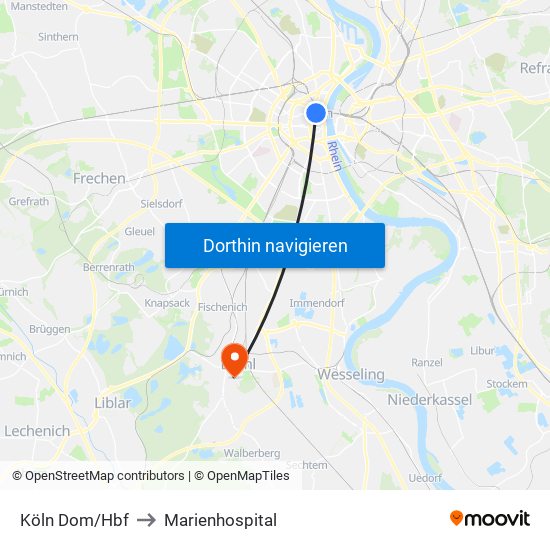 Köln Dom/Hbf to Marienhospital map