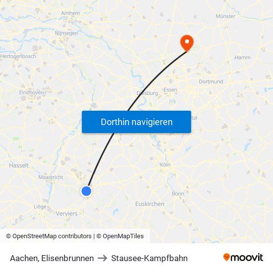 Aachen, Elisenbrunnen to Stausee-Kampfbahn map