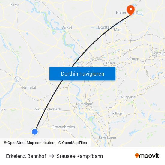 Erkelenz, Bahnhof to Stausee-Kampfbahn map