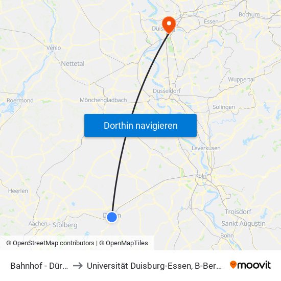 Bahnhof - Düren to Universität Duisburg-Essen, B-Bereich map