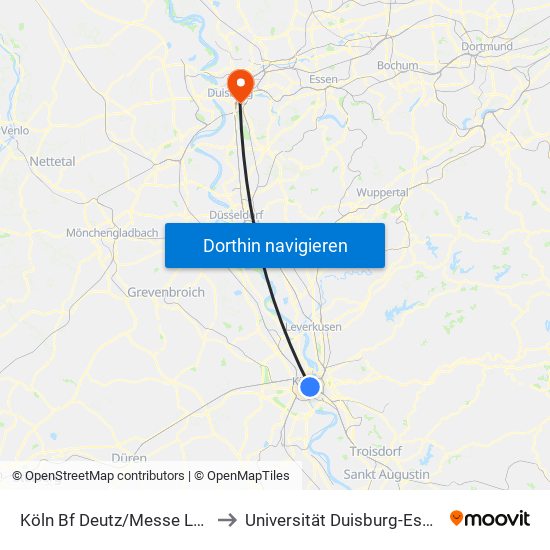 Köln Bf Deutz/Messe Lanxess Arena to Universität Duisburg-Essen, B-Bereich map