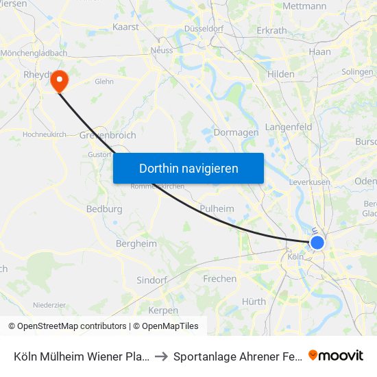 Köln Mülheim Wiener Platz to Sportanlage Ahrener Feld map