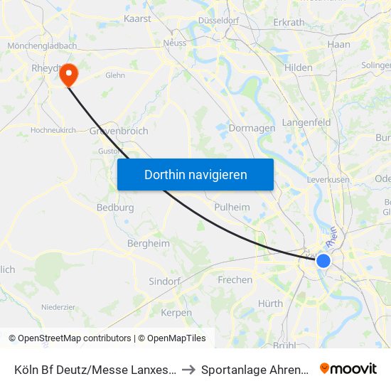 Köln Bf Deutz/Messe Lanxess Arena to Sportanlage Ahrener Feld map