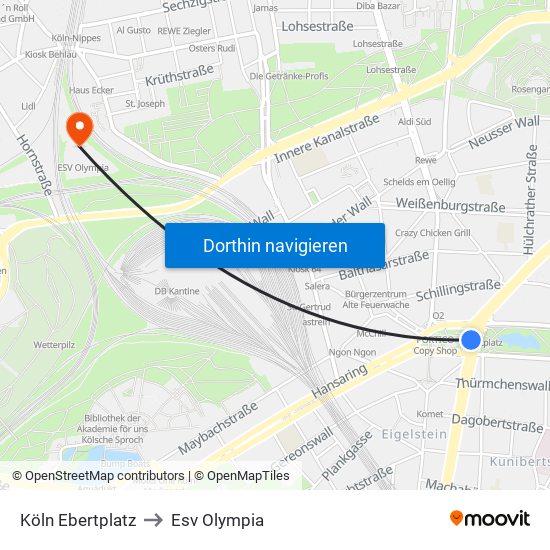 Köln Ebertplatz to Esv Olympia map