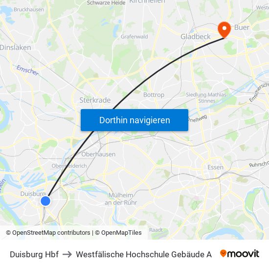 Duisburg Hbf to Westfälische Hochschule Gebäude A map