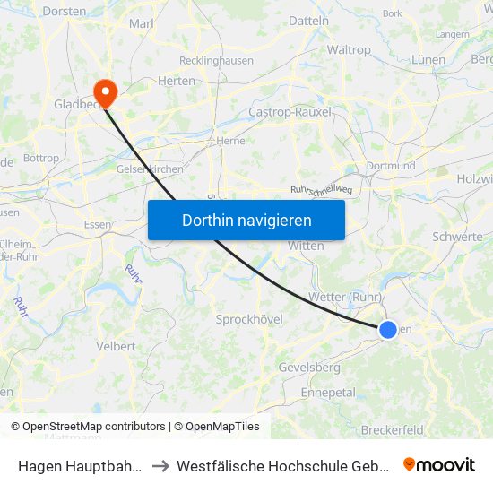 Hagen Hauptbahnhof to Westfälische Hochschule Gebäude A map