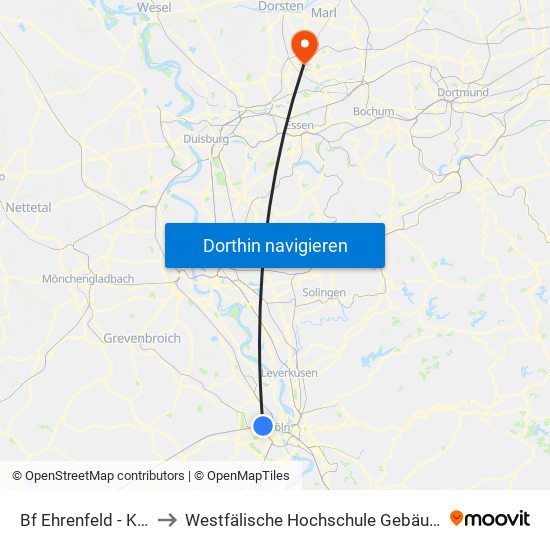 Bf Ehrenfeld - Köln to Westfälische Hochschule Gebäude A map