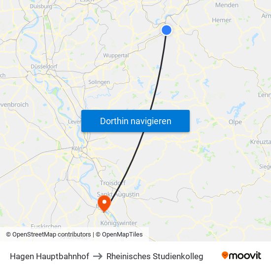 Hagen Hauptbahnhof to Rheinisches Studienkolleg map