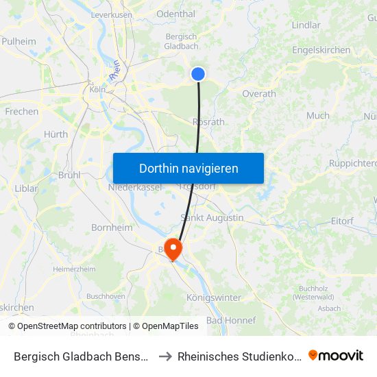 Bergisch Gladbach Bensberg to Rheinisches Studienkolleg map