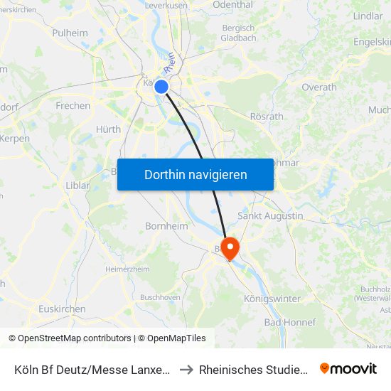 Köln Bf Deutz/Messe Lanxess Arena to Rheinisches Studienkolleg map