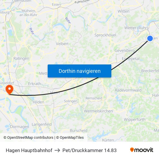 Hagen Hauptbahnhof to Pet/Druckkammer 14.83 map