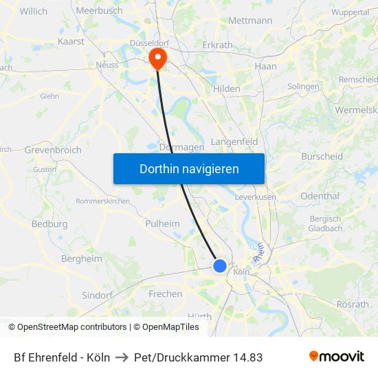 Bf Ehrenfeld - Köln to Pet/Druckkammer 14.83 map