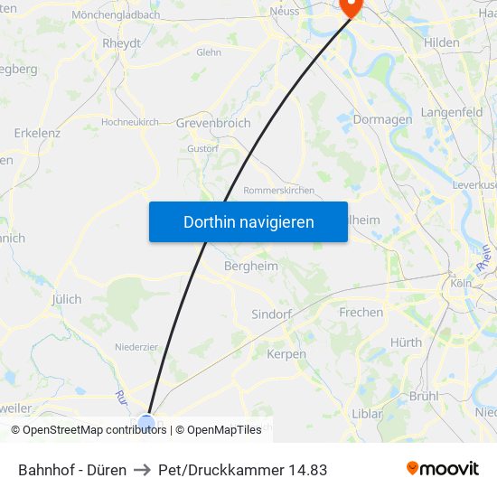 Bahnhof - Düren to Pet/Druckkammer 14.83 map