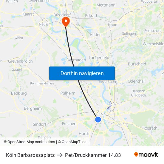 Köln Barbarossaplatz to Pet/Druckkammer 14.83 map