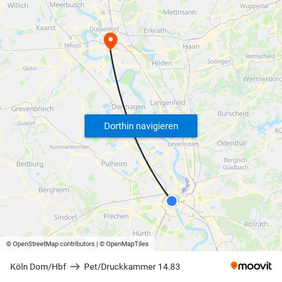 Köln Dom/Hbf to Pet/Druckkammer 14.83 map