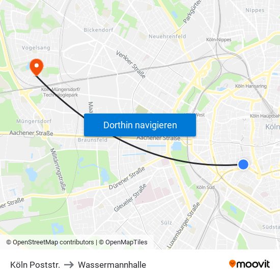Köln Poststr. to Wassermannhalle map