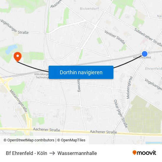 Bf Ehrenfeld - Köln to Wassermannhalle map