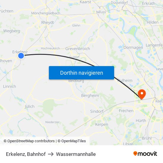 Erkelenz, Bahnhof to Wassermannhalle map