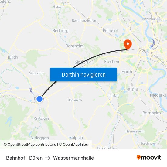 Bahnhof - Düren to Wassermannhalle map