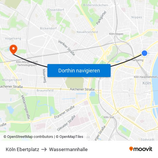 Köln Ebertplatz to Wassermannhalle map