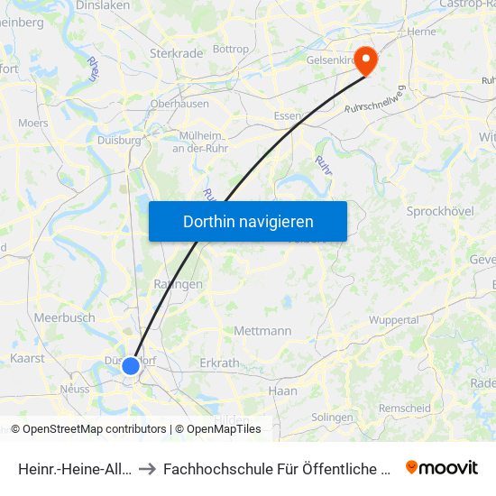 Heinr.-Heine-Allee U - Düsseldorf to Fachhochschule Für Öffentliche Verwaltung Nrw, Zentralverwaltung map