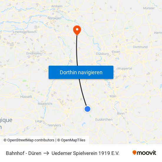 Bahnhof - Düren to Uedemer Spielverein 1919 E.V. map