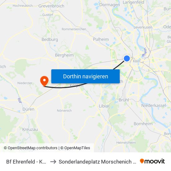 Bf Ehrenfeld - Köln to Sonderlandeplatz Morschenich (Ul) map