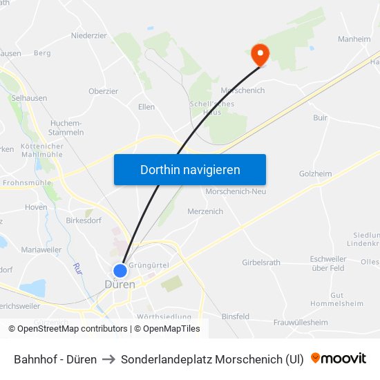 Bahnhof - Düren to Sonderlandeplatz Morschenich (Ul) map