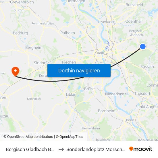 Bergisch Gladbach Bensberg to Sonderlandeplatz Morschenich (Ul) map