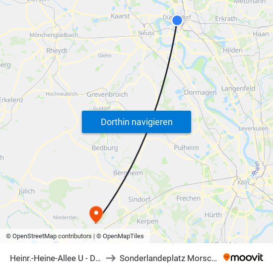 Heinr.-Heine-Allee U - Düsseldorf to Sonderlandeplatz Morschenich (Ul) map