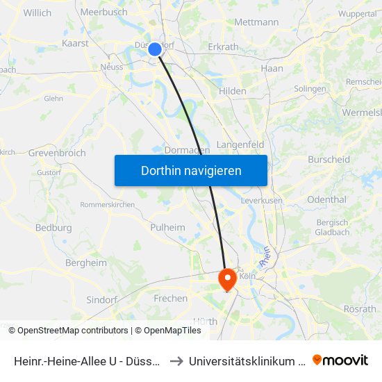 Heinr.-Heine-Allee U - Düsseldorf to Universitätsklinikum Köln map