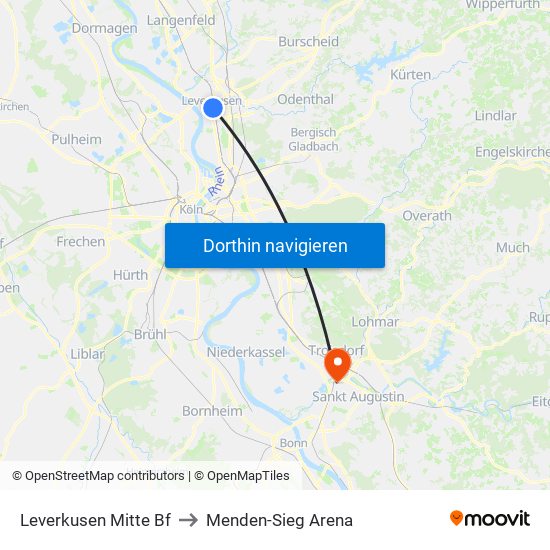 Leverkusen Mitte Bf to Menden-Sieg Arena map